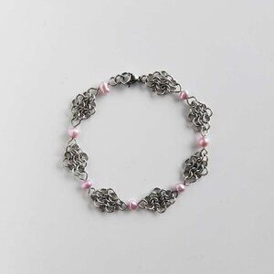 Medieval dainty light pink and silver mini bracelet